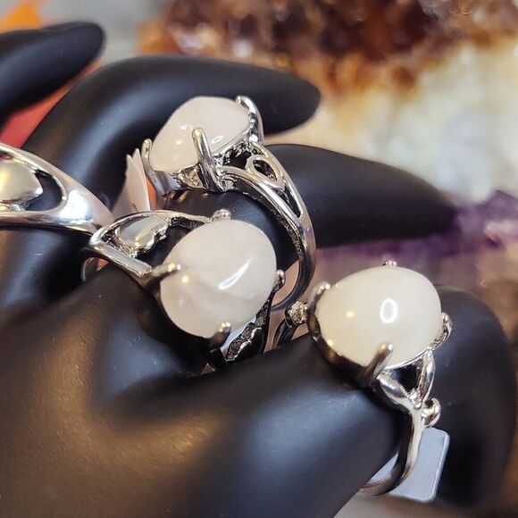 Snow Quartz Gemstone Silver Plated Rings Size 7 - Picture 10 of 12